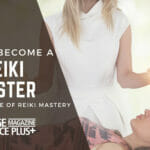 Woman receiving reiki while a reiki practicioner is reading How Much Does It Cost to Become a Reiki Master